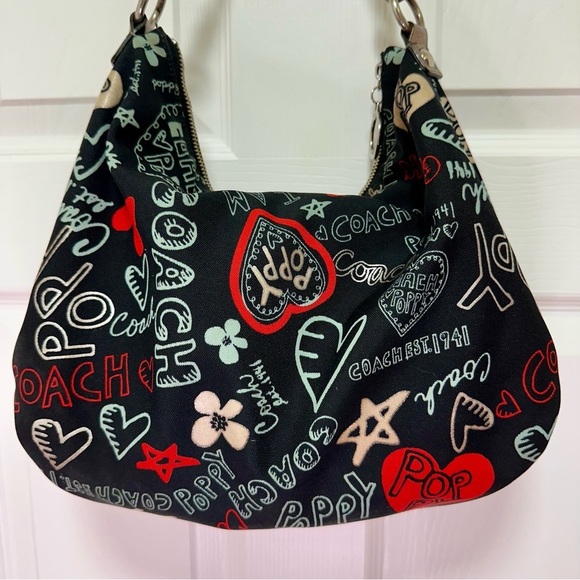 Coach Poppy Graffiti Glam Hobo Black Multicolor - Picture 6 of 15